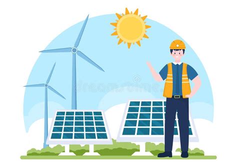 Solar Energy Installation Panel Or Wind Turbine Maintenance Illustration With Home Service Team