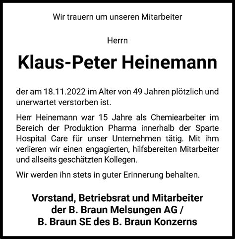 Traueranzeigen Von Klaus Peter Heinemann Trauer HNA De