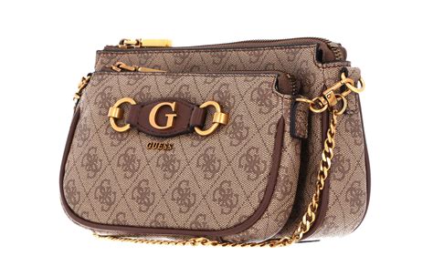 Guess Izzy Double Pouch Crossbody Latte Logo Brown Modeherz