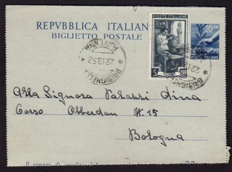 STORIA POSTALE REPUBBLICA 1952 Biglietto 20L Da Brisignella A Bologna