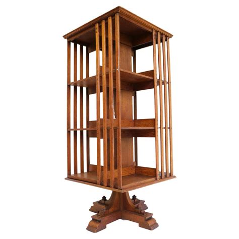 Rare Large Antique French Art Deco Revolving Bookcase Oak Study Library