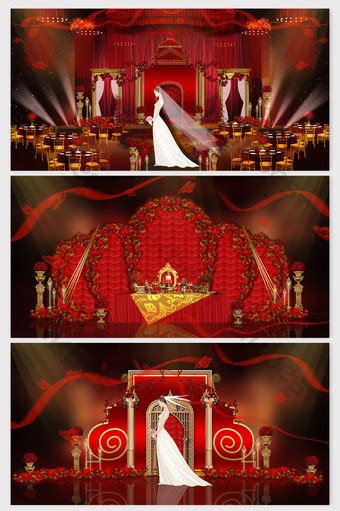 Red Gold European Luxury Retro Wedding Renderings Decors D Models