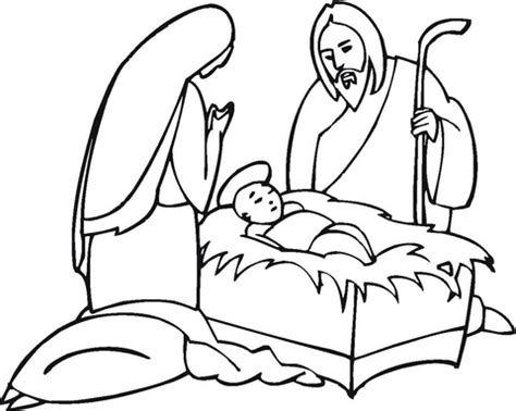 Desenho De Jos E Maria Perto Do Pequeno Jesus Para Colorir Desenhos