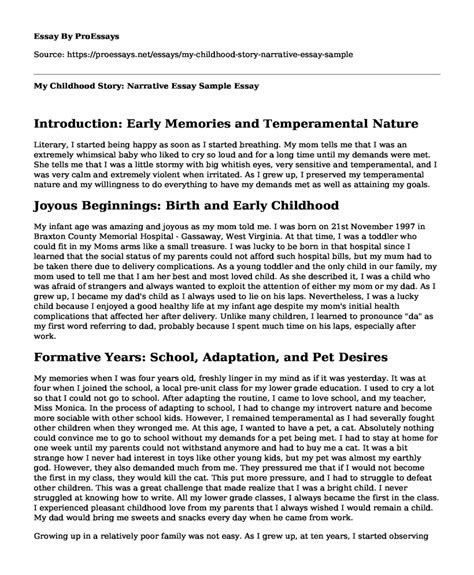 📗 My Childhood Story: Narrative Essay Sample - Free Essay, Term Paper ...