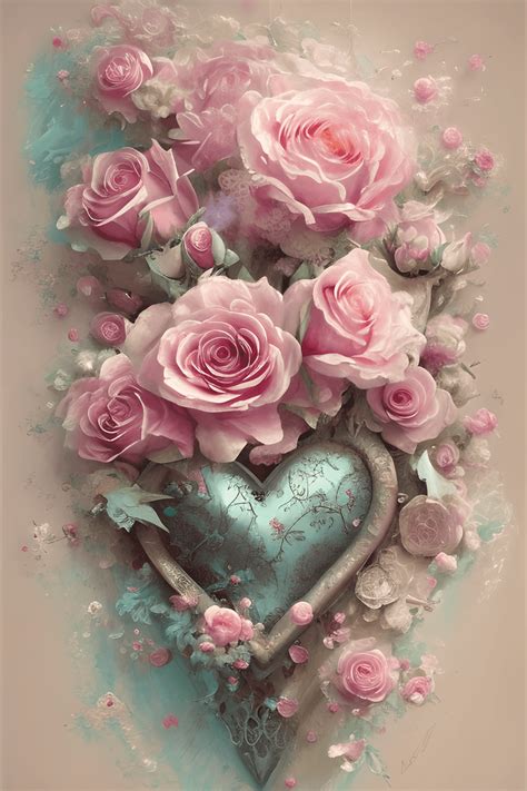 Pink Roses And Hearts Wallpaper