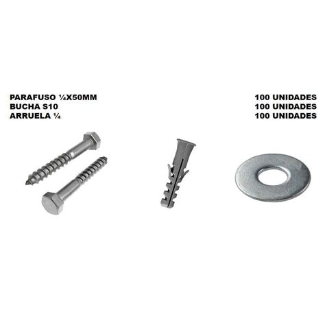 Kit Parafusos Sextavado Soberba 1 4x50mm Com Bucha 10mm Arruela 300 Unidades Madeiramadeira