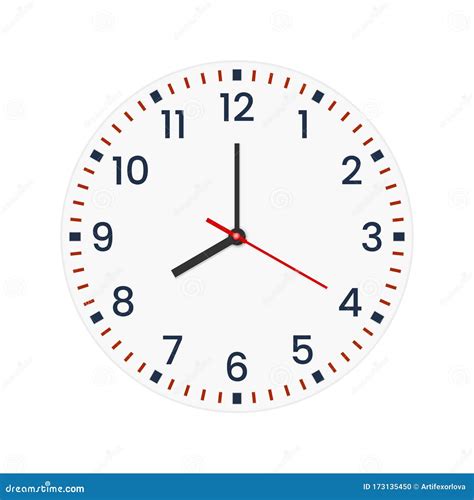 Realistic Clock Face with Minute, Hour Numbers and Second Hand. Red ...