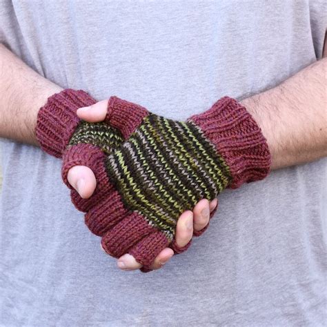 Mens Fingerless Gloves Knitted Wool Mittens Colorful Mitts Camo Gift ...