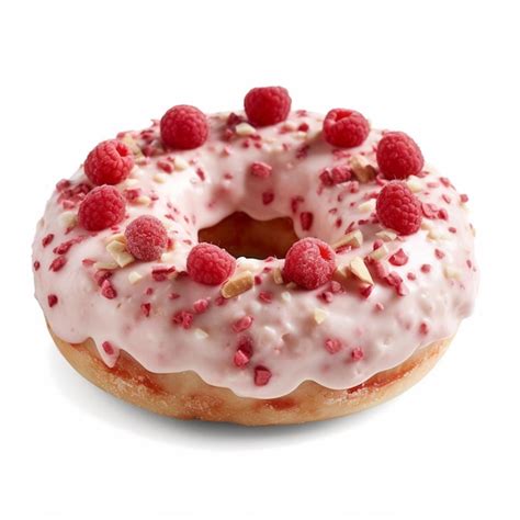 Premium Ai Image A Doughnut With A Pink Icing And Raspberries On Top