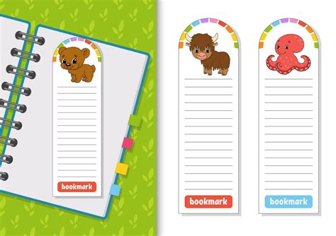 Set of paper bookmarks for books with cute cartoon characters. For kids. Isolated on white ...