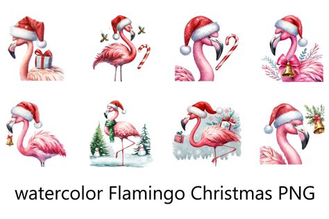 Watercolor Flamingo Christmas Png Sublim Graphic By Crafted Wonders