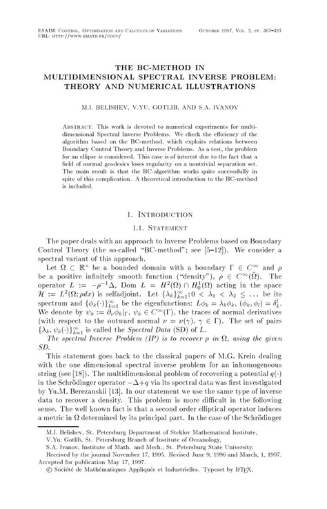 Pdf Spectral Variant Of The Bc Method Theory And Numerical Testing