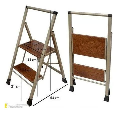 A Wooden Step Stool With Two Levels And Measurements For Each Step