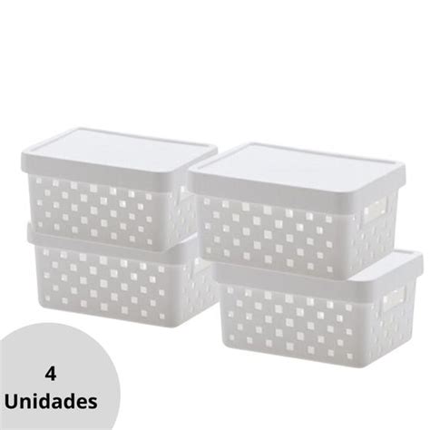 Kit Caixa Organizadora Tampa Quadratta Branco Multiuso Cozinha