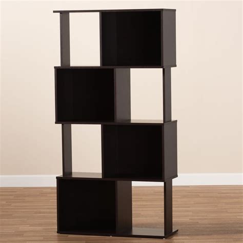 Baxton Studio Modern Bookcase With Dark Brown Finish Bs8000 Wenge Shelf