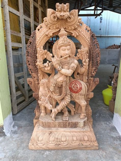 Lord Krishna Wooden Sculpture In Wooden Sculpture Pillar Design