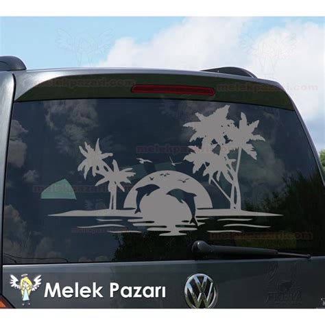 Palmiye Ve Yunuslar Kamp Karavan Sticker S1436