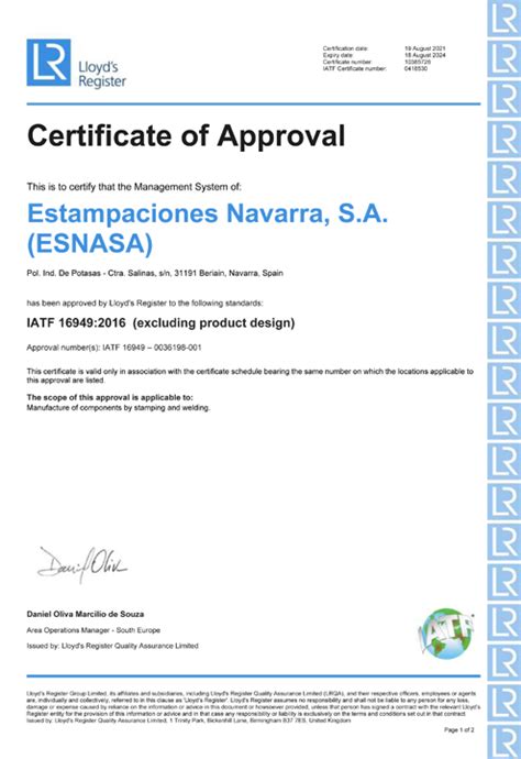 Calidad ESNASA Certificados De Calidad ISO E IATF