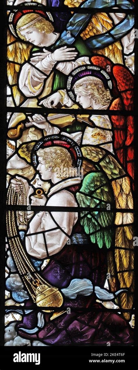 Stained Glass Window By Percy Bacon And Brothers Depicting Angels Playing Musical Instruments St