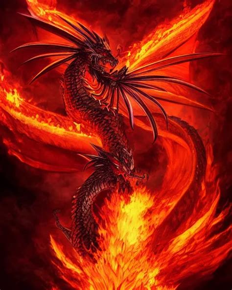 A red dragon with phoenix tail flying while breathing | Stable ...