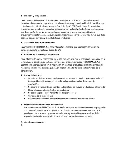 Trabajo Practicas De Auditoria Mercado Y Competencia La Empresa