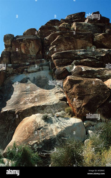 Petroglyphs at Grapevine Canyon, Spirit Mountain, Nevada, USA Stock ...