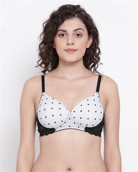 Buy Padded Non Wired Full Cup Polka Print T Shirt Bra In White Online