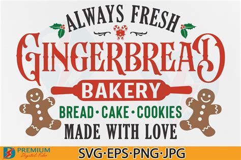 Gingerbread Bakery Svg Christmas Sign Illustration Par Premium Digital