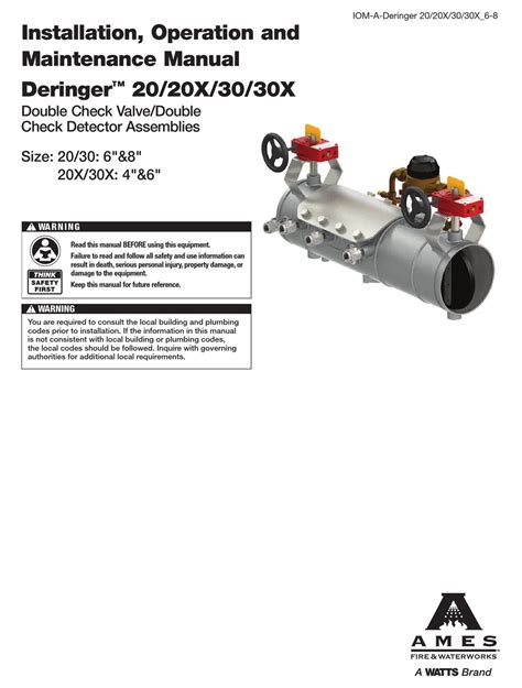 Watts Ames Deringer 20x Installation Operation And Maintenance Manual Pdf Download Manualslib