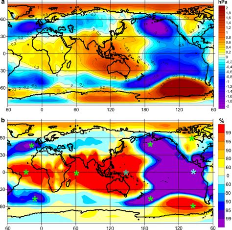 A The Global Map Of Sea Level Pressure SLP Anomalies Showing The