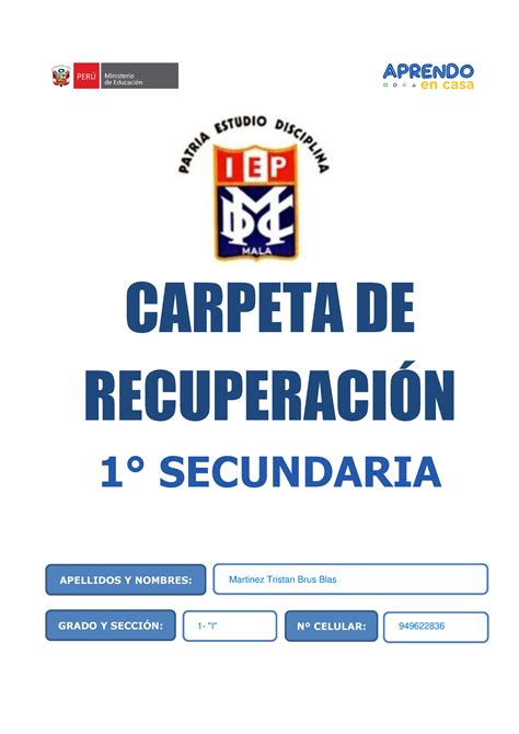 1 Carpeta DE Recuperación 2021 CARPETA DE RECUPERACIÓN 1 SECUNDARIA