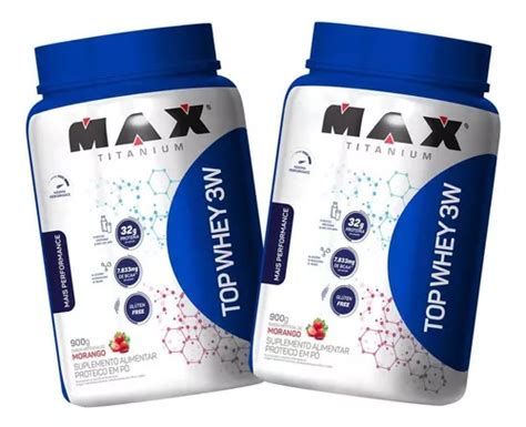 Kit 2x Top Whey Protein 3w 900g Morango Max Titanium MercadoLivre