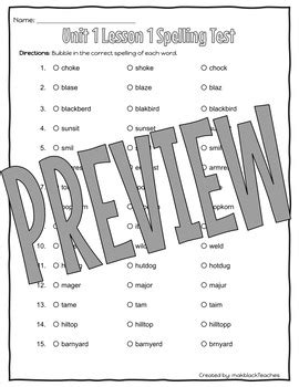 Open Court Rd Grade Unit Multiple Choice Spelling Tests By