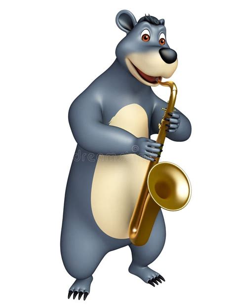 Personnage De Dessin Animé Mignon D ours Avec Le Saxophone Illustration