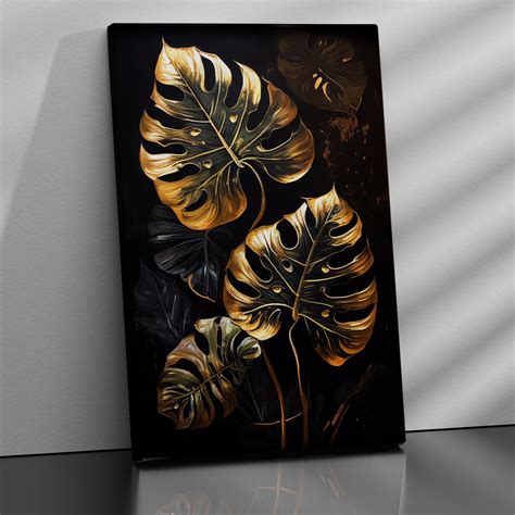 Tropical Golden Leaf Canvas Paintings For Home Living Room Bedroom Wal