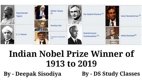 Indian Nobel Prize Winner Of 1913 To 2019 DS Study Classes YouTube