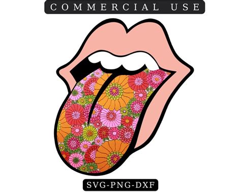 BOHO FLOWER LIPS Png Rock N Roll Tongue Png Retro Etsy Australia