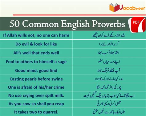 50 English Proverbs With Urdu Translation