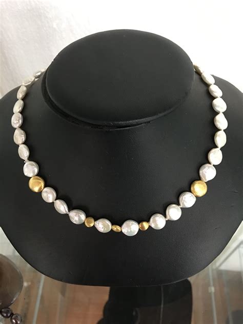 Coin Pearl Necklace With Gold Beads Coin Pearl Necklace Coin Pearls Pearls