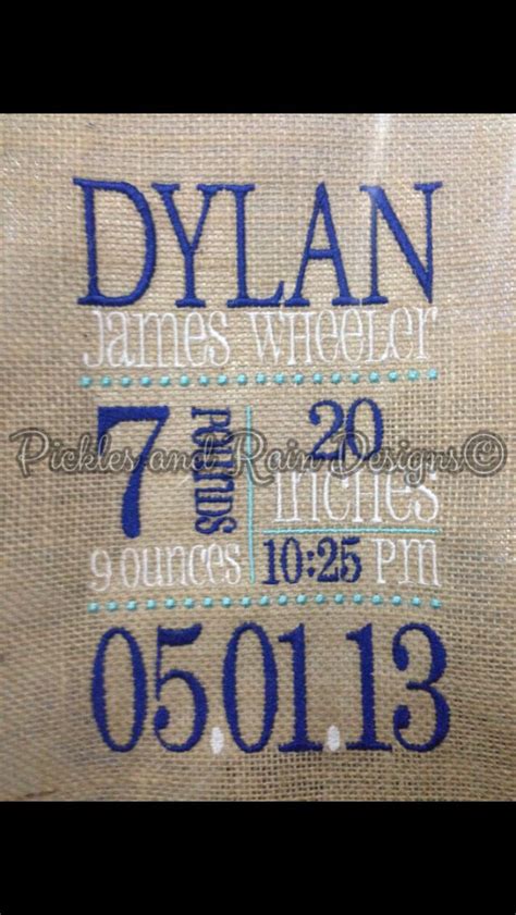 Custom Embroidered Birth Announcement Change Your Fonts And Thread