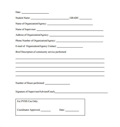 Community Service Hours Form Template