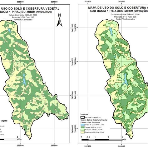 Mapas de uso do solo e cobertura vegetal da sub bacia hidrográfica do