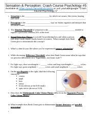 Crash Course Psychology 5 Sensation and Perception.doc - Sensation ...