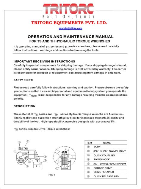 Hydraulic Torque Wrench Operation Manual | PDF | Equipment | Machines