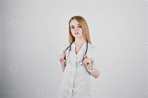 Blonde Doctor Nurse With Stethoscope Isolated On White Background 10576251 Stock Photo At Vecteezy