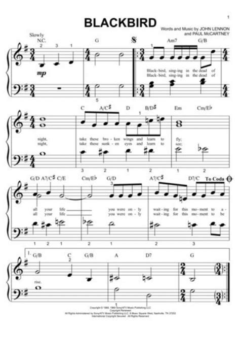 Blackbird Easy Piano Sheet Music Sheet Music Easy Piano Sheet Music