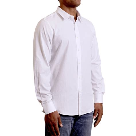 Organic Cotton White Woven Long Sleeve Button Up Shirt Hyden Yoo