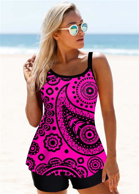 Rotita Purple Paisley Print Wide Strap Tankini Set Usd 3498