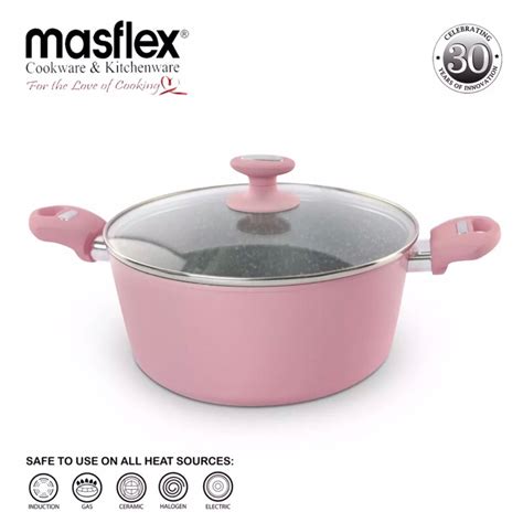 Masflex Cm Pink Spectrum Induction Non Stick Casserole With Glass