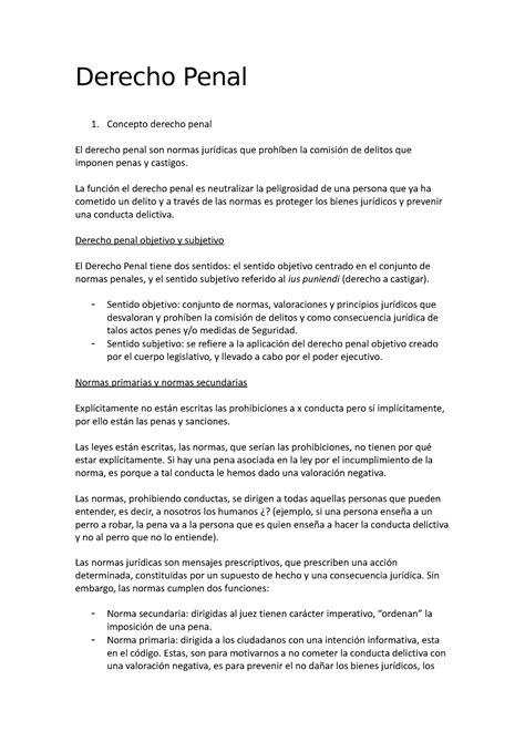 Derecho Penal Derecho Penal Concepto Derecho Penal El Derecho Penal Son Normas Jurídicas Que